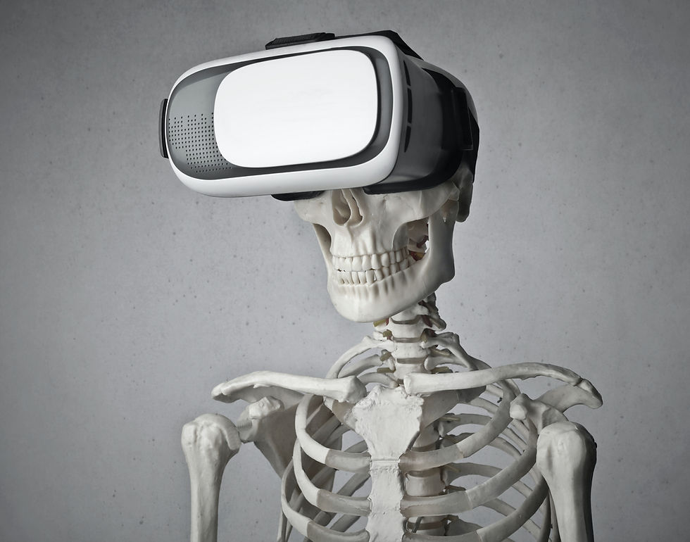 skeleton wearing VR goggles
