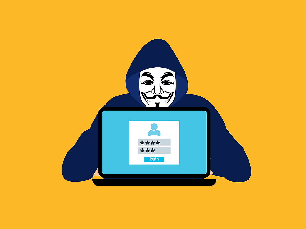 anonymous hacker with locked computer